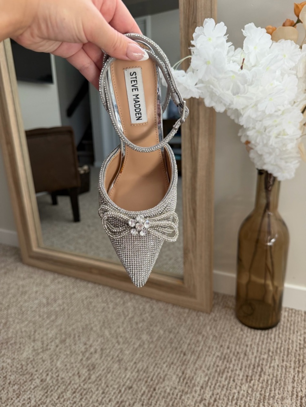 Steve Madden Silver Crystal-Embellished Pointed Slingback Heels